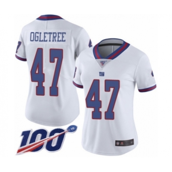 Women's New York Giants 47 Alec Ogletree Limited White Rush Vapor Untouchable 100th Season Football Jersey