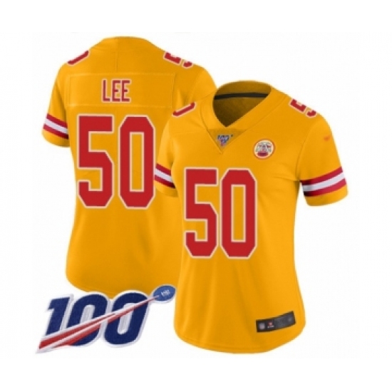 Women's Kansas City Chiefs 50 Darron Lee Limited Gold Inverted Legend 100th Season Football Jersey