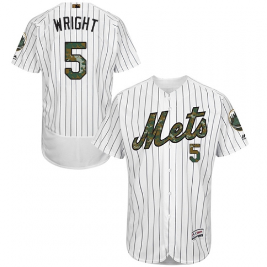 Men's Majestic New York Mets 5 David Wright Authentic White 2016 Memorial Day Fashion Flex Base MLB Jersey