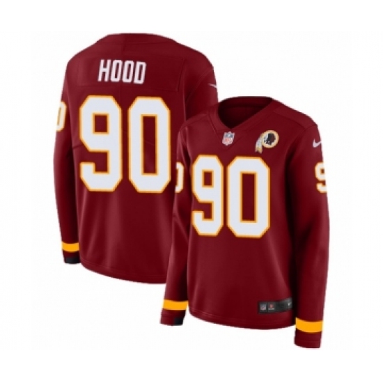 Women's Nike Washington Redskins 90 Ziggy Hood Limited Burgundy Therma Long Sleeve NFL Jersey