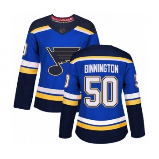 Women's St. Louis Blues 50 Jordan Binnington Authentic Royal Blue Home Hockey Jersey