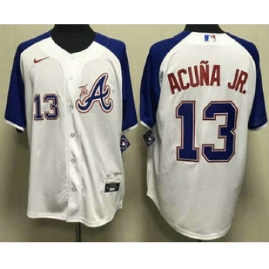 Men's Atlanta Braves 13 Ronald Acuna Jr White 2013 City Cool base Jersey