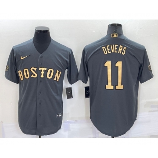 Men's Boston Red Sox 11 Rafael Devers Grey 2022 All Star Stitched Cool Base Nike Jersey