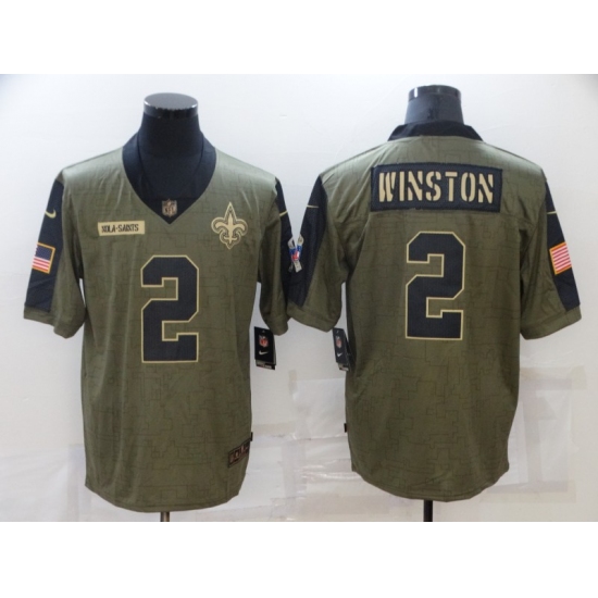 Men's New Orleans Saints 2 Jameis Winston Nike Olive 2021 Salute To Service Limited Player Jersey