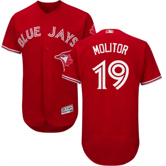 Men's Majestic Toronto Blue Jays 19 Paul Molitor Scarlet Flexbase Authentic Collection Alternate MLB Jersey