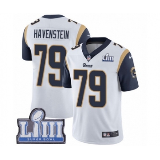 Men's Nike Los Angeles Rams 79 Rob Havenstein White Vapor Untouchable Limited Player Super Bowl LIII Bound NFL Jersey