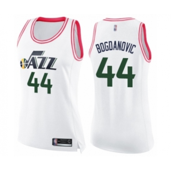 Women's Utah Jazz 44 Bojan Bogdanovic Swingman White Pink Fashion Basketball Jersey