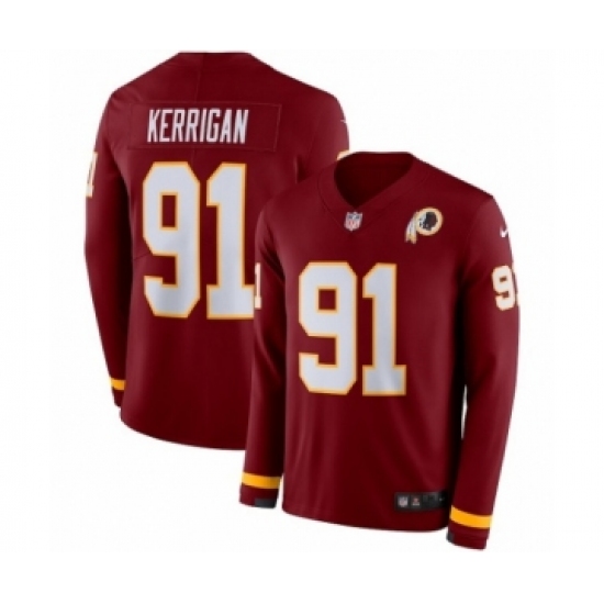 Youth Nike Washington Redskins 91 Ryan Kerrigan Limited Burgundy Therma Long Sleeve NFL Jersey