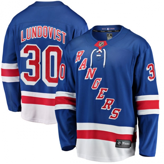 Youth New York Rangers 30 Henrik Lundqvist Fanatics Branded Royal Blue Home Breakaway NHL Jersey