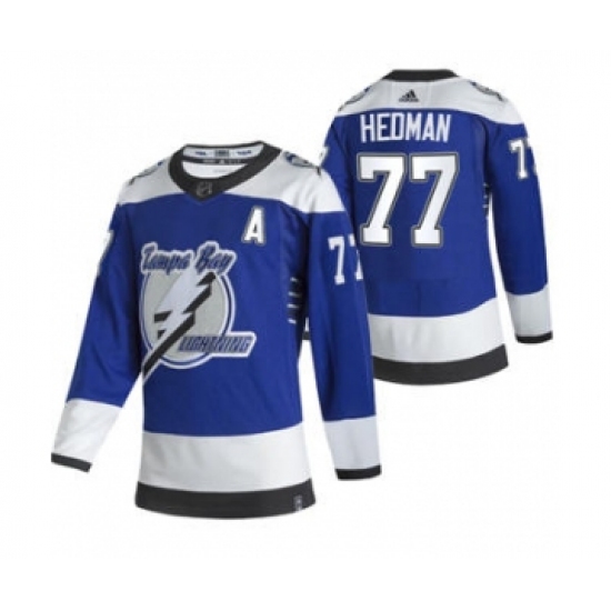 Men's Tampa Bay Lightning 77 Victor Hedman Blue 2020-21 Reverse Retro Alternate Hockey Jersey