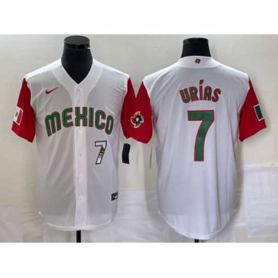 Men's Mexico Baseball 7 Julio Urias Number 2023 White Red World Classic Stitched Jersey 48