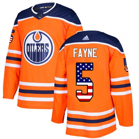 Youth Adidas Edmonton Oilers 5 Mark Fayne Authentic Orange USA Flag Fashion NHL Jersey