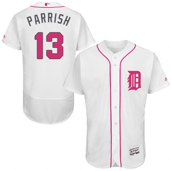 Men's Majestic Detroit Tigers 13 Lance Parrish Authentic White 2016 Mother's Day Fashion Flex Base MLB Jersey