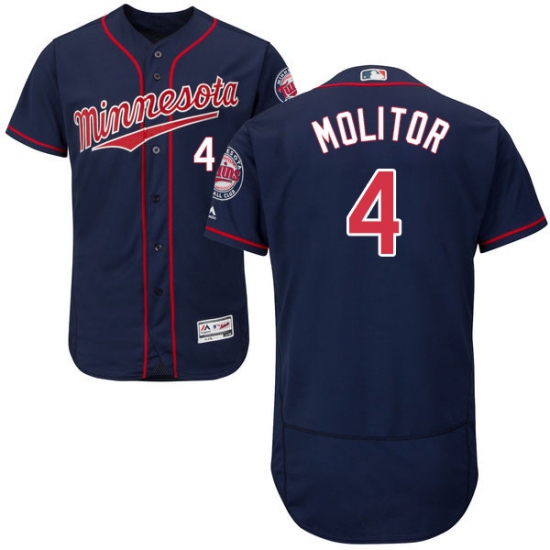 Men's Majestic Minnesota Twins 4 Paul Molitor Authentic Navy Blue Alternate Flex Base Authentic Collection MLB Jersey