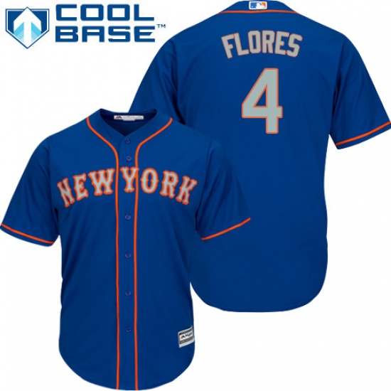 Youth Majestic New York Mets 4 Wilmer Flores Authentic Royal Blue Alternate Road Cool Base MLB Jersey