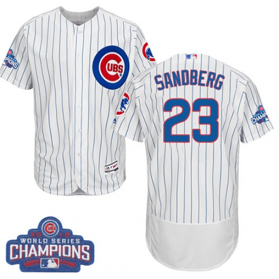 Men's Majestic Chicago Cubs 23 Ryne Sandberg White 2016 World Series Champions Flexbase Authentic Collection MLB Jersey