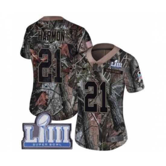 Women's Nike New England Patriots 21 Duron Harmon Camo Rush Realtree Limited Super Bowl LIII Bound NFL Jersey