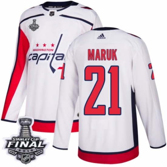 Youth Adidas Washington Capitals 21 Dennis Maruk Authentic White Away 2018 Stanley Cup Final NHL Jersey