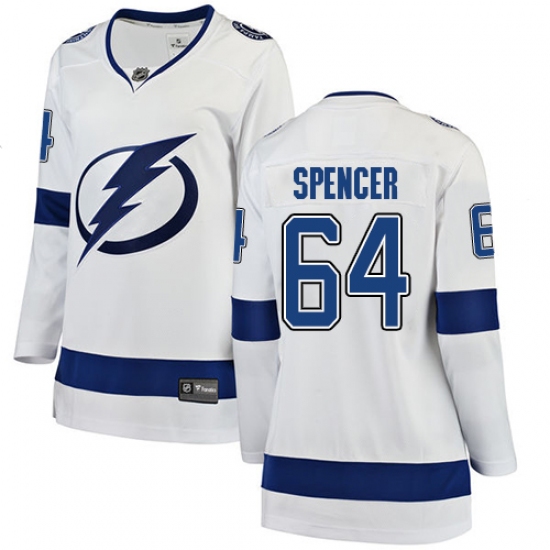 Women's Tampa Bay Lightning 64 Matthew Spencer Fanatics Branded White Away Breakaway NHL Jersey