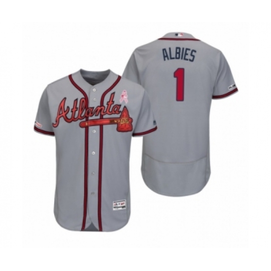 Men's Ozzie Albies Atlanta Braves 1 Gray 2019 Mothers Day Flex Base Authentic Jersey