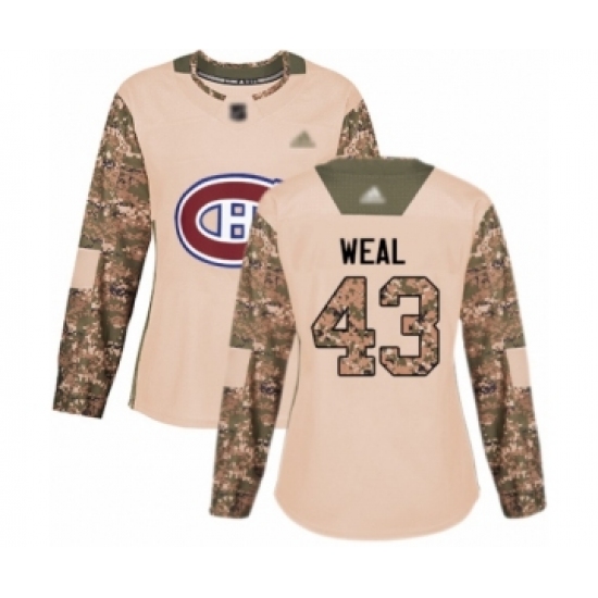 Women's Montreal Canadiens 43 Jordan Weal Authentic Camo Veterans Day Practice Hockey Jersey