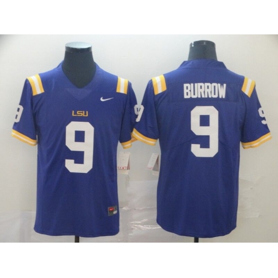 Men's LSU Tigers 9 Burrow Purple College Football Jersey