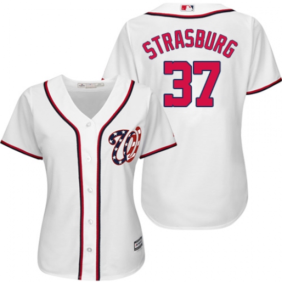 Women's Majestic Washington Nationals 37 Stephen Strasburg Authentic White MLB Jersey