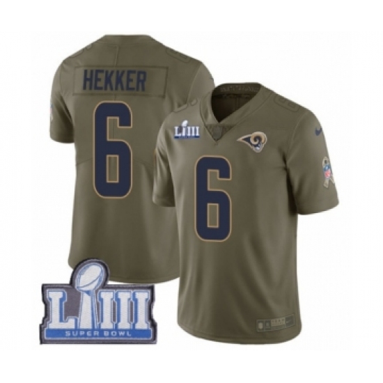Men's Nike Los Angeles Rams 6 Johnny Hekker Limited Olive 2017 Salute to Service Super Bowl LIII Bound NFL Jersey