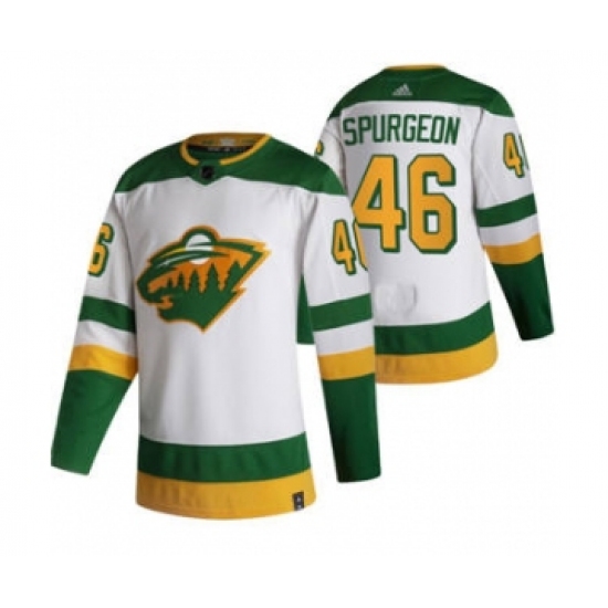 Men's Minnesota Wild 46 Jared Spurgeon White 2020-21 Reverse Retro Alternate Hockey Jersey