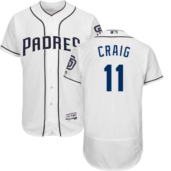 Men's Majestic San Diego Padres 11 Allen Craig White Home Flex Base Authentic Collection MLB Jersey