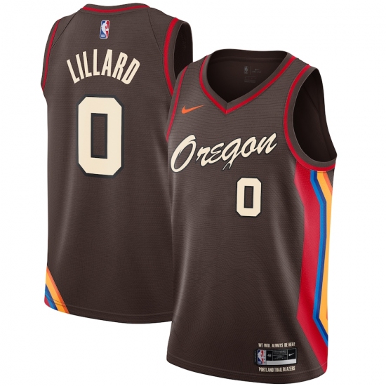 Youth Portland Trail Blazers 0 Damian Lillard Nike Brown 2020-21 Swingman Jersey