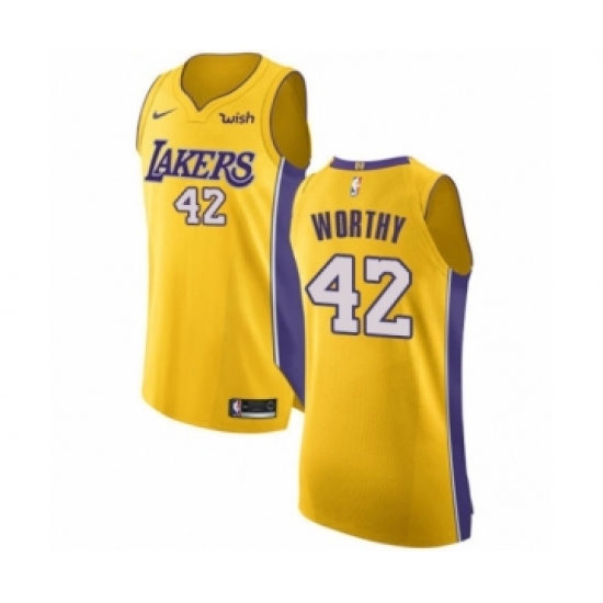 Men's Los Angeles Lakers 42 James Worthy Authentic Gold Home Basketball Jersey - Icon Edition