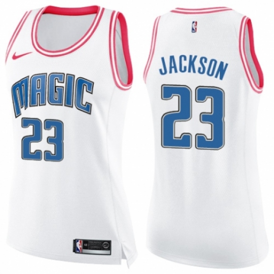 Women's Nike Orlando Magic 23 Justin Jackson Swingman White/Pink Fashion NBA Jersey