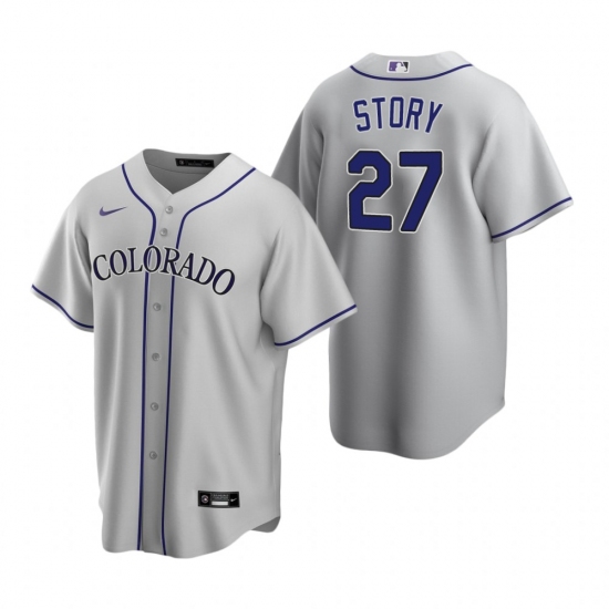 Men's Nike Colorado Rockies 27 Trevor Story Gray Road Stitched Baseball Jersey