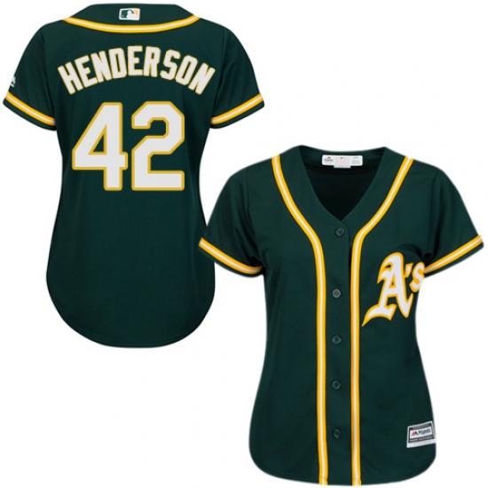 Women's Majestic Oakland Athletics 42 Dave Henderson Replica Green Alternate 1 Cool Base MLB Jersey