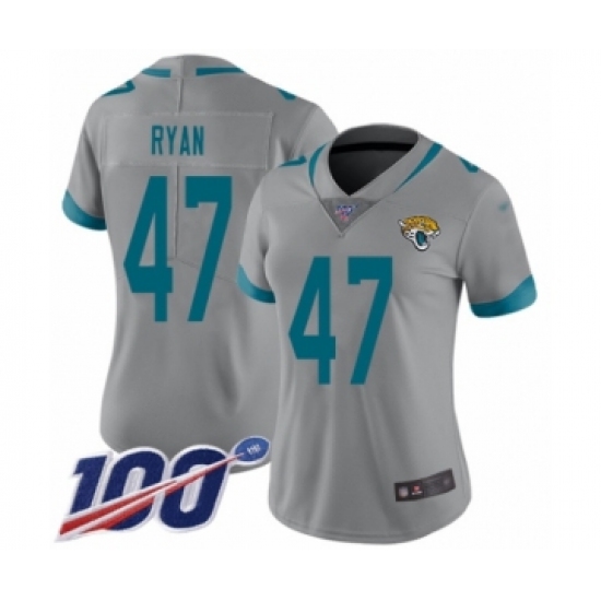 Women's Jacksonville Jaguars 47 Jake Ryan Silver Inverted Legend Limited 100th Season Football Jersey