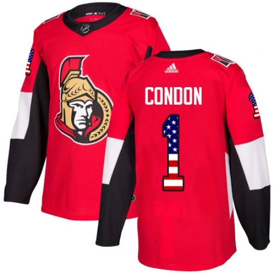 Youth Adidas Ottawa Senators 1 Mike Condon Authentic Red USA Flag Fashion NHL Jersey