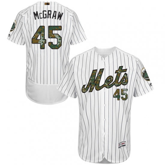 Men's Majestic New York Mets 45 Tug McGraw Authentic White 2016 Memorial Day Fashion Flex Base MLB Jersey