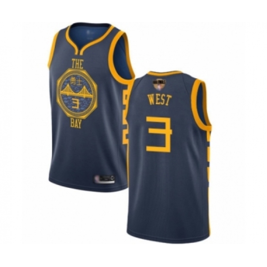 Youth Golden State Warriors 3 David West Swingman Navy Blue Basketball 2019 Basketball Finals Bound Jersey - City Edition