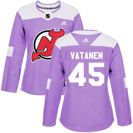 Women's Adidas New Jersey Devils 45 Sami Vatanen Authentic Purple Fights Cancer Practice NHL Jersey