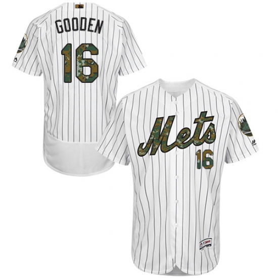 Men's Majestic New York Mets 16 Dwight Gooden Authentic White 2016 Memorial Day Fashion Flex Base MLB Jersey