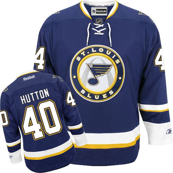 Men's Reebok St. Louis Blues 40 Carter Hutton Authentic Navy Blue Third NHL Jersey