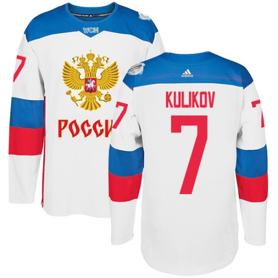 Men's Adidas Team Russia 7 Dmitri Kulikov Premier White Home 2016 World Cup of Hockey Jersey