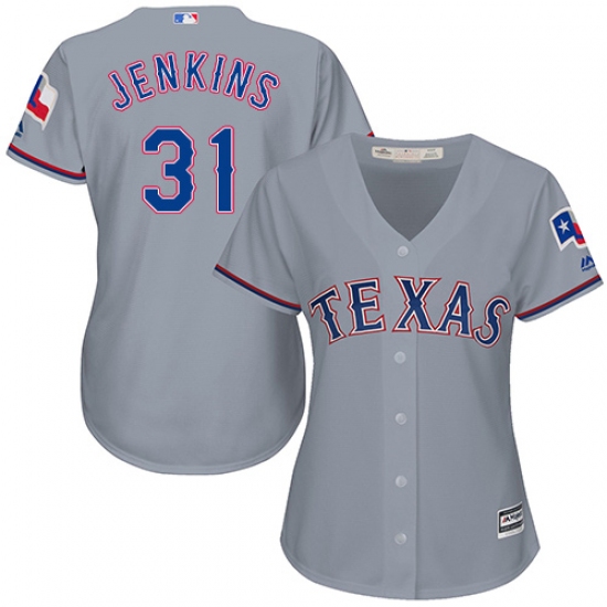 Women's Majestic Texas Rangers 31 Ferguson Jenkins Authentic Grey Road Cool Base MLB Jersey