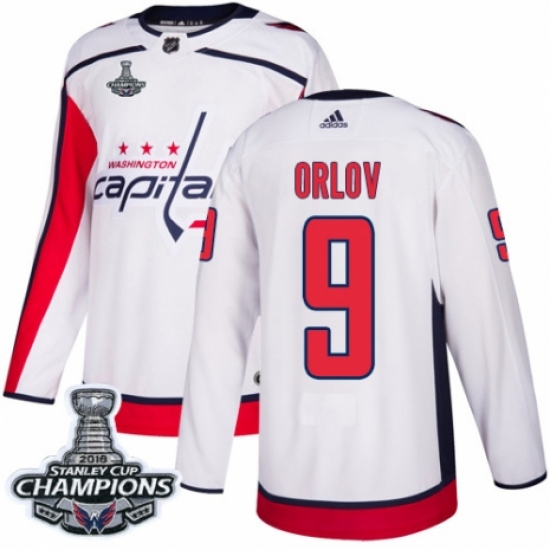 Men's Adidas Washington Capitals 9 Dmitry Orlov Authentic White Away 2018 Stanley Cup Final Champions NHL Jersey