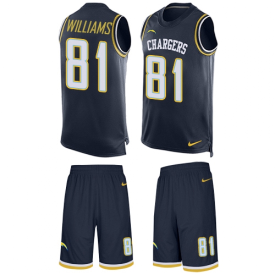 Men's Nike Los Angeles Chargers 81 Mike Williams Limited Navy Blue Tank Top Suit NFL Jersey