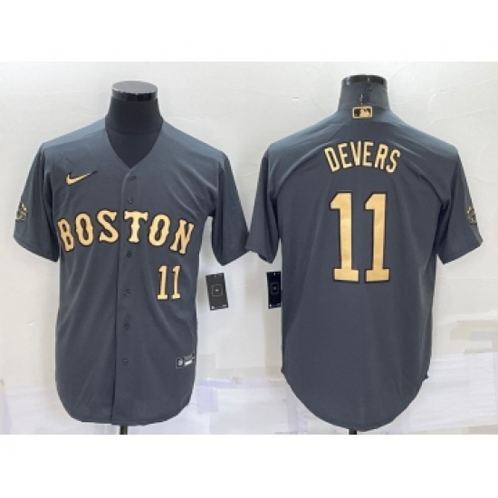 Men's Boston Red Sox 11 Rafael Devers Number Grey 2022 All Star Stitched Cool Base Nike Jersey