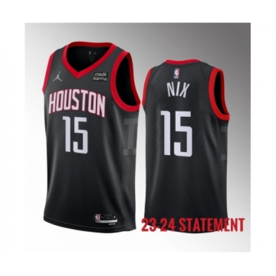 Men's Houston Rockets 15 Daishen Nix Black 2023 Statement Edition Stitched Basketball Jersey