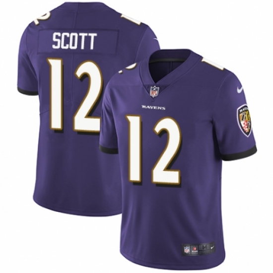 Youth Nike Baltimore Ravens 12 Jaleel Scott Purple Team Color Vapor Untouchable Limited Player NFL Jersey