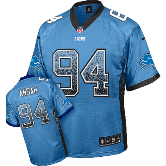 Men's Nike Detroit Lions 94 Ziggy Ansah Elite Light Blue Drift Fashion NFL Jersey